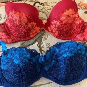 2 Bras from Adore Me, red and blue, (size 34 C)